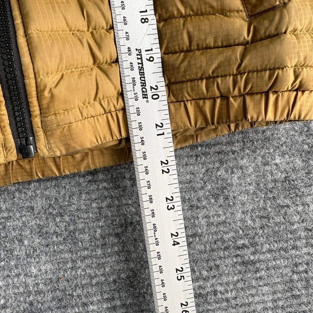 The North Face Boys S 7/8 550 Down Puffer Jacket Brown Black Hooded Colorblock - Picture 6 of 7
